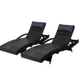 Venice Sun Lounger with Pillows - Set of 2 - Black
