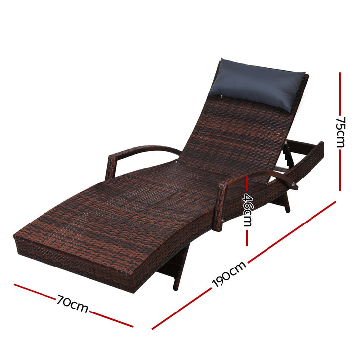 Gardeon Sun Lounge - Wicker with Adjustable Armrest - Brown