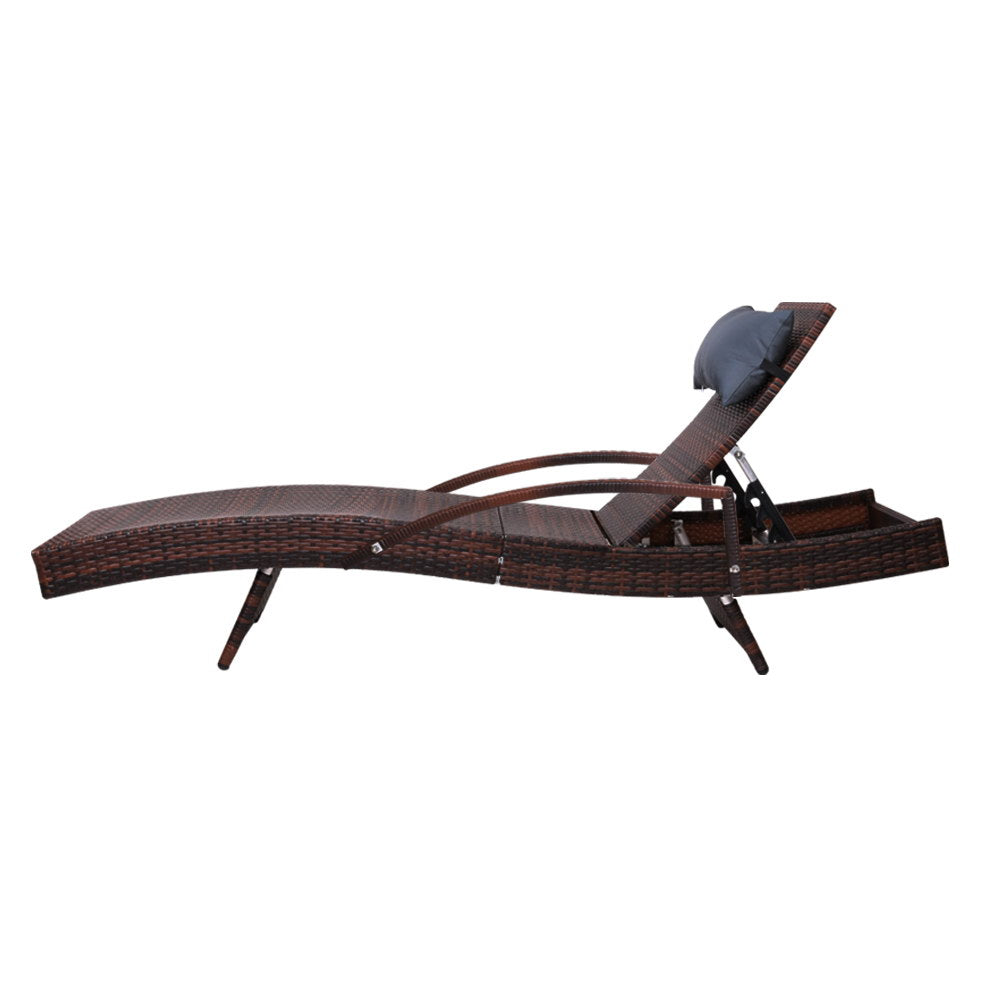 Gardeon Sun Lounge - Wicker with Adjustable Armrest - Brown
