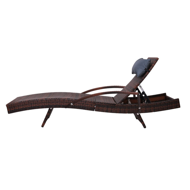 Gardeon Sun Lounge - Wicker with Adjustable Armrest - Brown