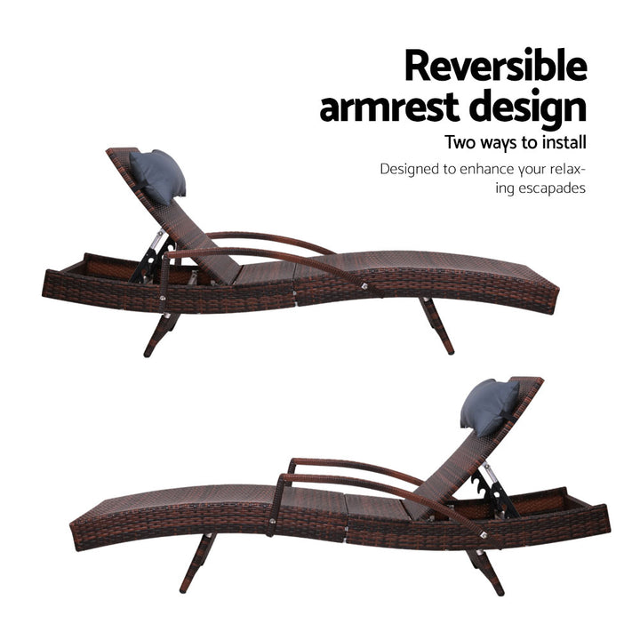 Gardeon Sun Lounge - Wicker with Adjustable Armrest - Brown