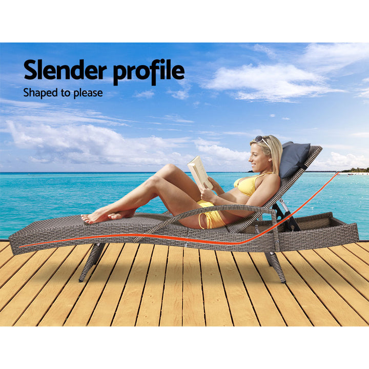 Gardeon Outdoor Sun Lounger with Pillow - Grey & Beige