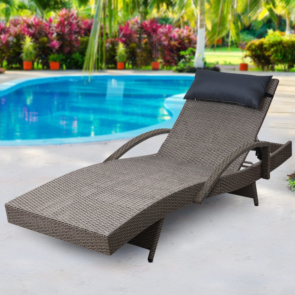 Gardeon Outdoor Sun Lounger with Pillow - Grey & Beige