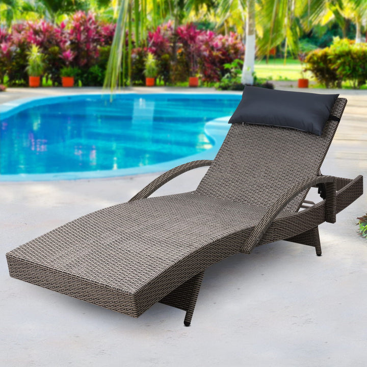 Gardeon Outdoor Sun Lounger with Pillow - Grey & Beige