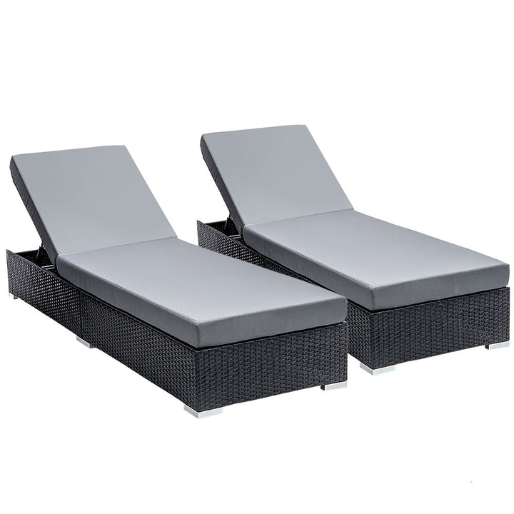 Sun Lounge Wicker Lounger Outdoor Furniture Rattan Garden Day Bed Sofa Black