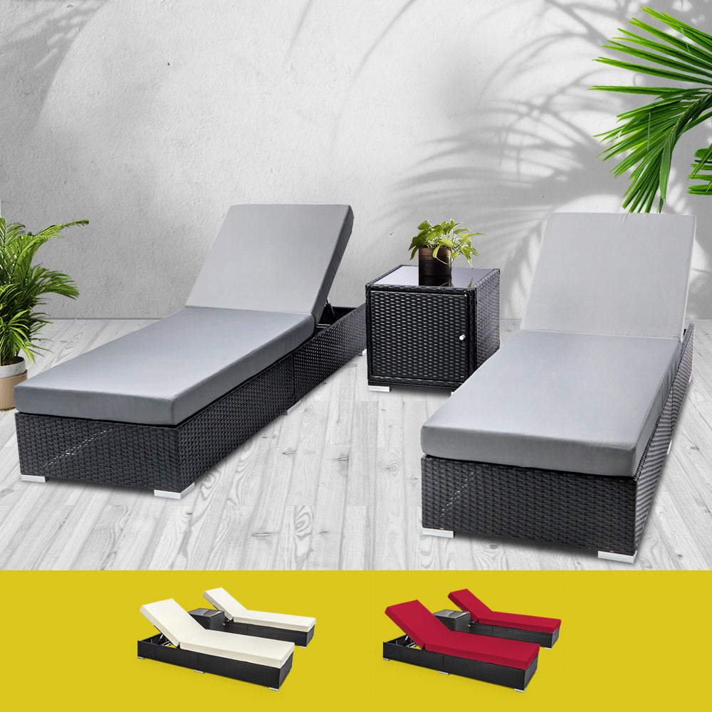 Gardeon Outdoor Sun Lounge Wicker Lounger Setting Day Bed Chair Pool Furniture Rattan Sofa Cushion Garden Patio Grey Black