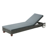 Sun Lounge with Grey Cushion - Adjustable / Wheels - Aluminium
