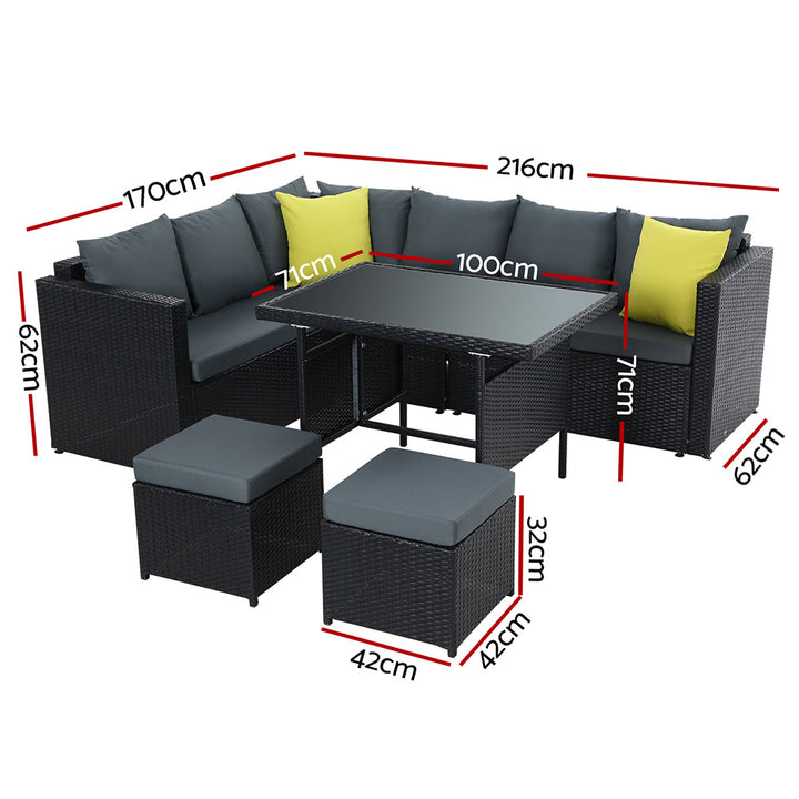 Outdoor Dining Sofa Table Chair Lounge Wicker Garden Black