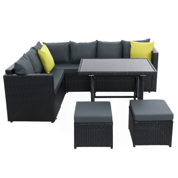 Outdoor Dining Sofa Table Chair Lounge Wicker Garden Black