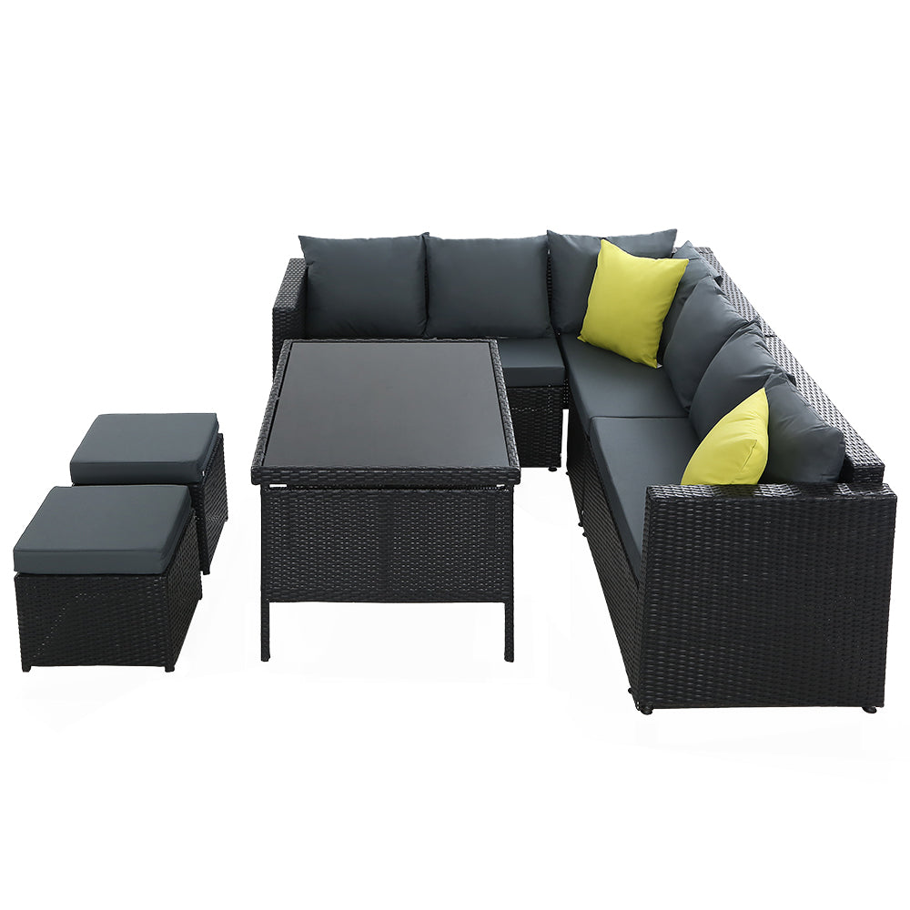 Outdoor Dining Sofa Table Chair Lounge Wicker Garden Black