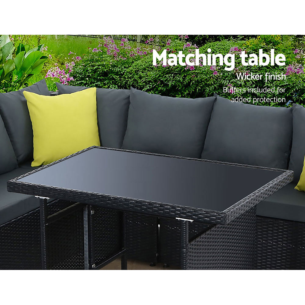 Outdoor Dining Sofa Table Chair Lounge Wicker Garden Black