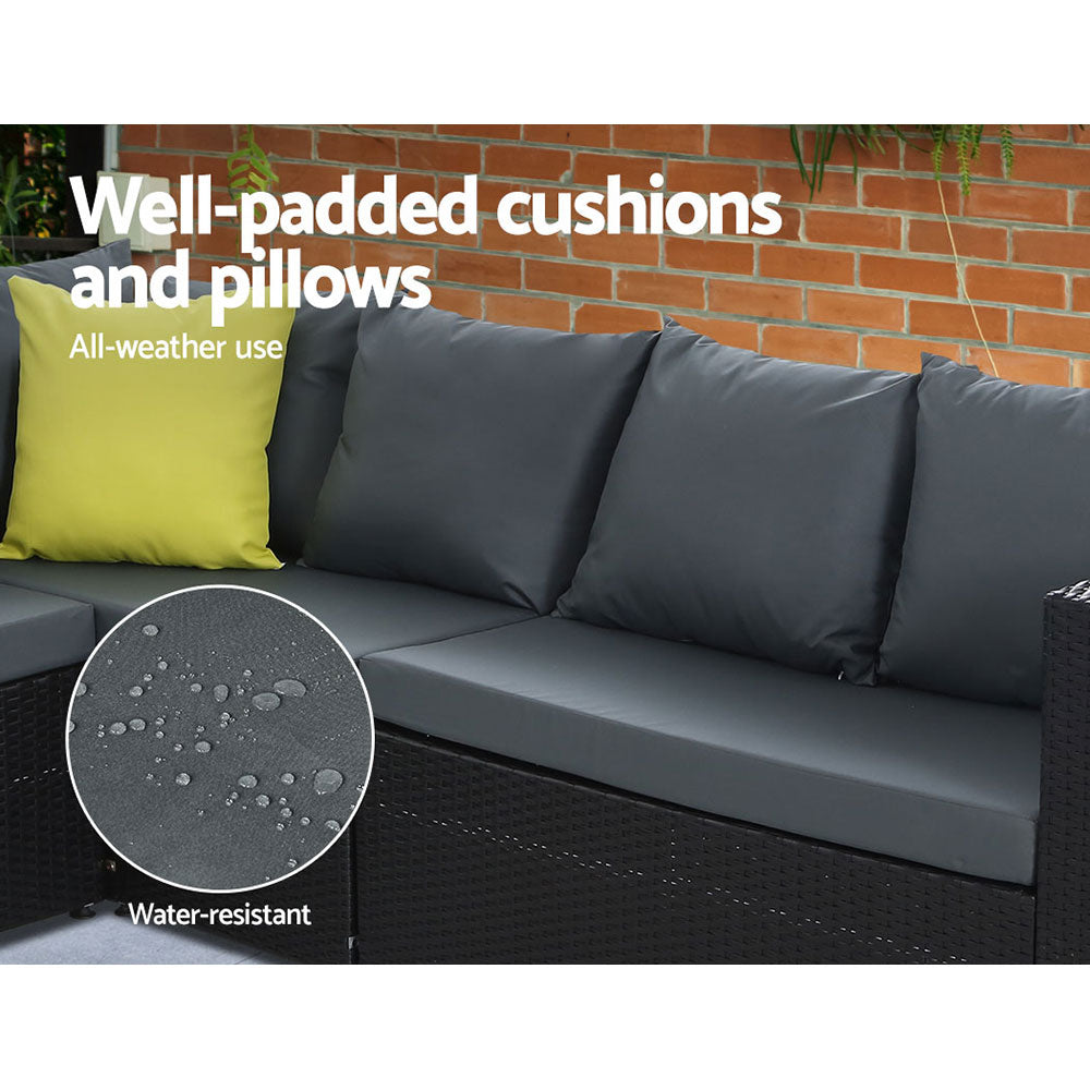 Outdoor Dining Sofa Table Chair Lounge Wicker Garden Black