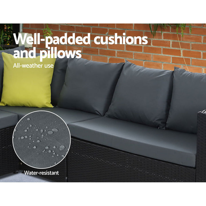Outdoor Dining Sofa Table Chair Lounge Wicker Garden Black