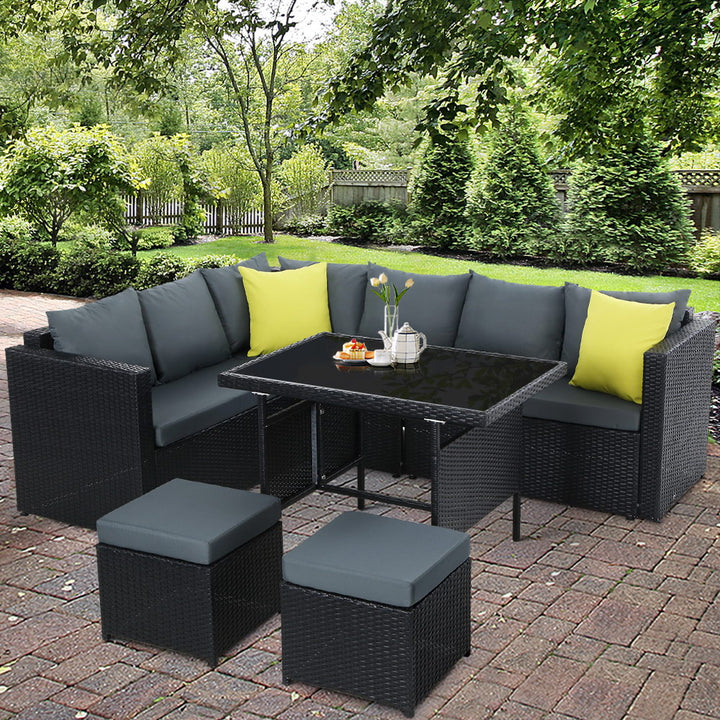 Outdoor Dining Sofa Table Chair Lounge Wicker Garden Black