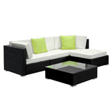 5pc Outdoor Lounge & Coffee Table Set - Beige Cushions / Black Frame