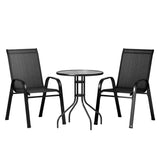 Gardeon 3pc Outdoor Bistro Table & Chair Set - Stackable - Black