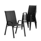 6 Outdoor Stackable Chairs - Steel Frame - Black