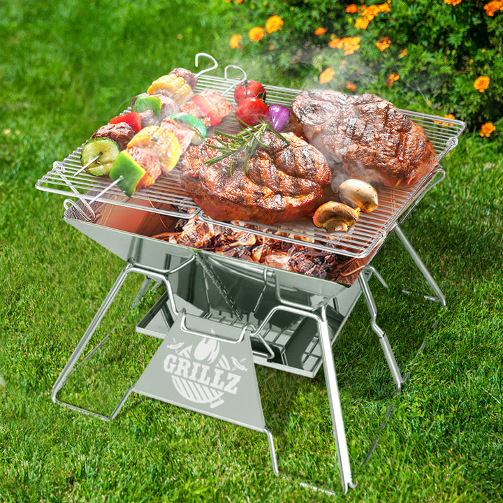Camping Fire Pit BBQ 2-in-1 Grill Smoker Portable