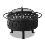 Fire Pit with BBQ Ring & Mesh Lid - Portable / Home Use - Steel - 32