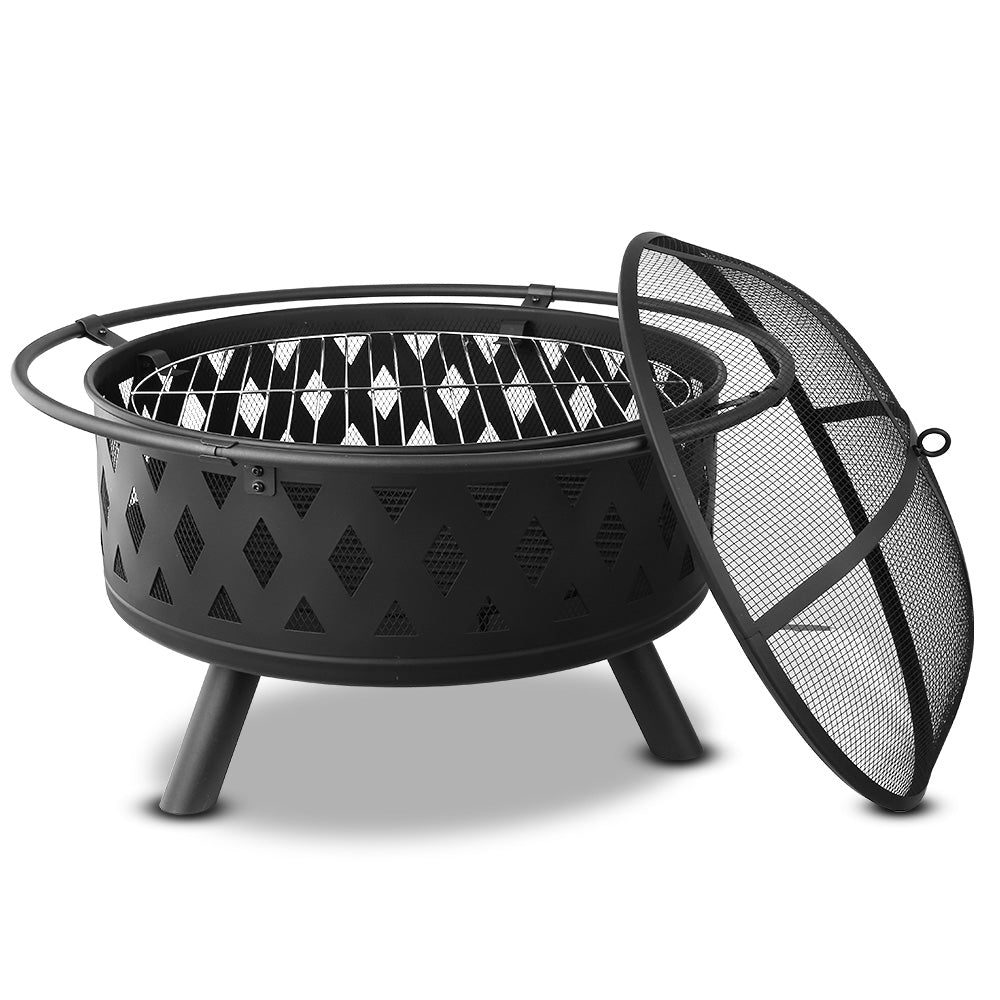 Grillz 32 Inch Portable Outdoor Fire Pit and BBQ - Black