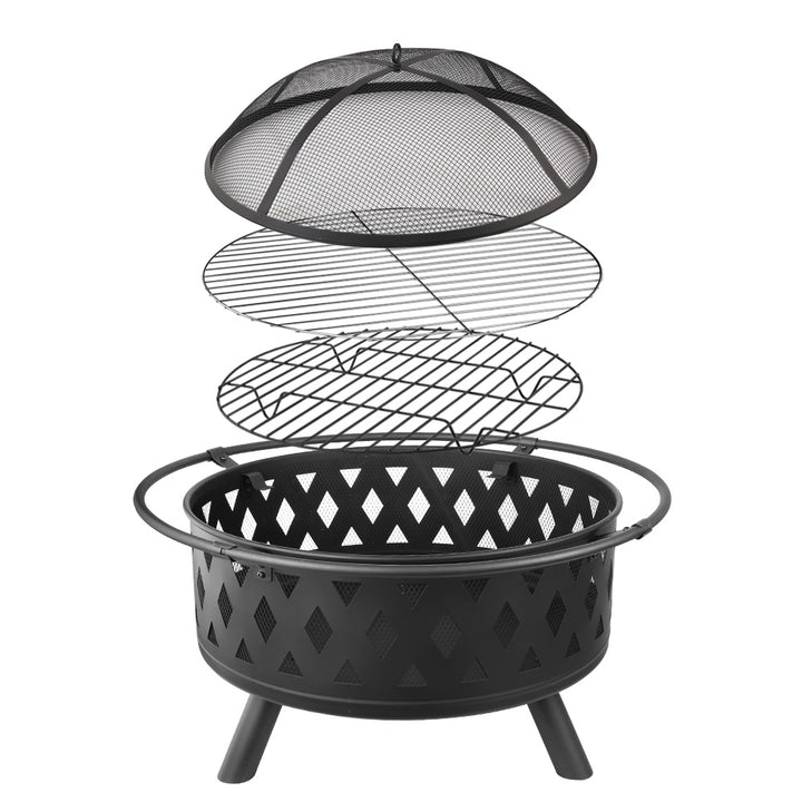 Grillz 32 Inch Portable Outdoor Fire Pit and BBQ - Black