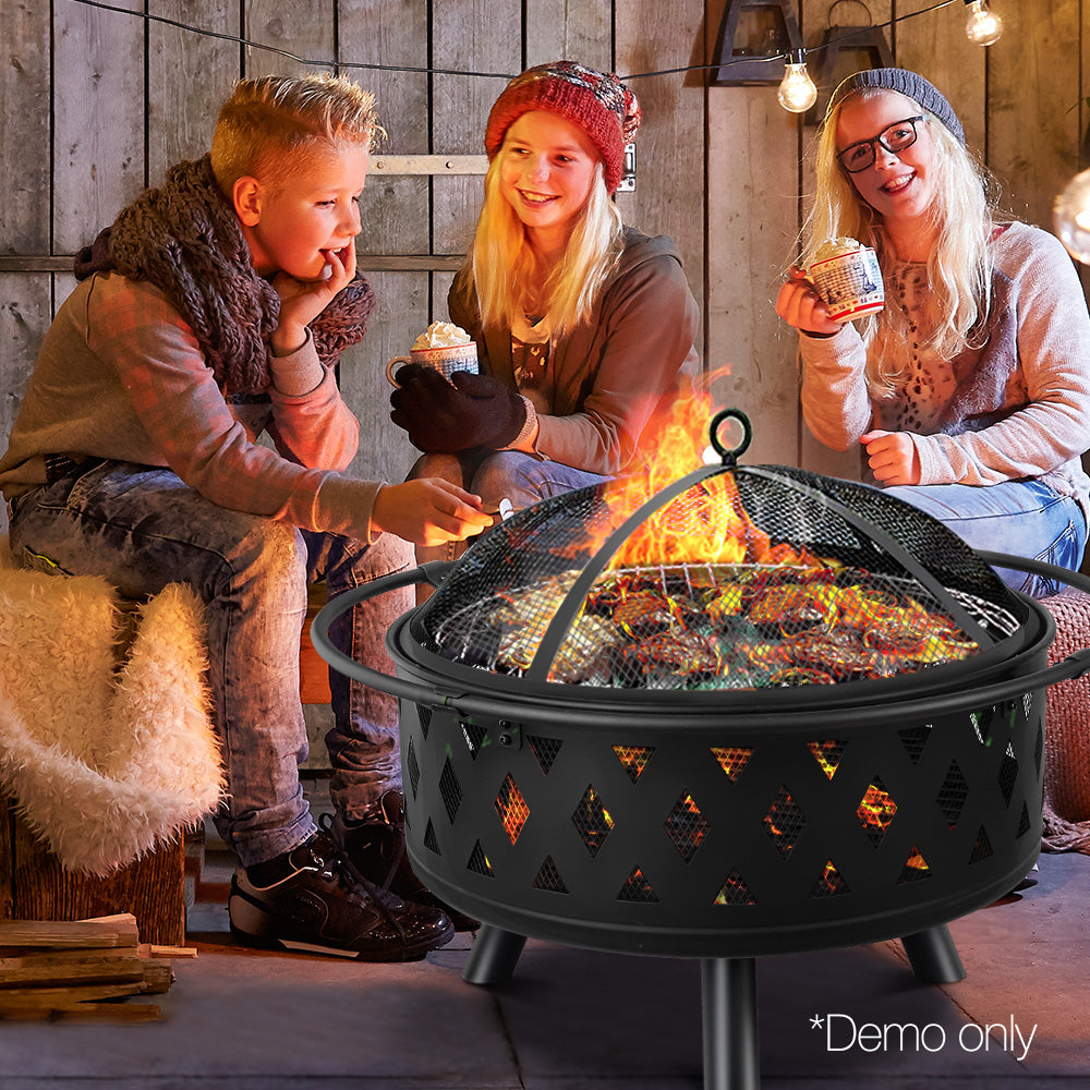 Grillz 32 Inch Portable Outdoor Fire Pit and BBQ - Black