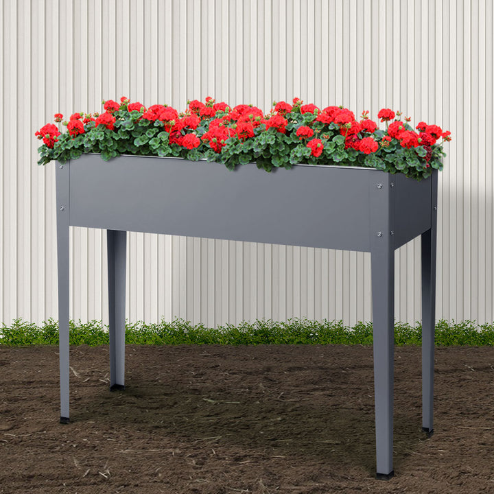 Garden Bed 100X80X30CM Grey Steel Raised Planter Standing Box