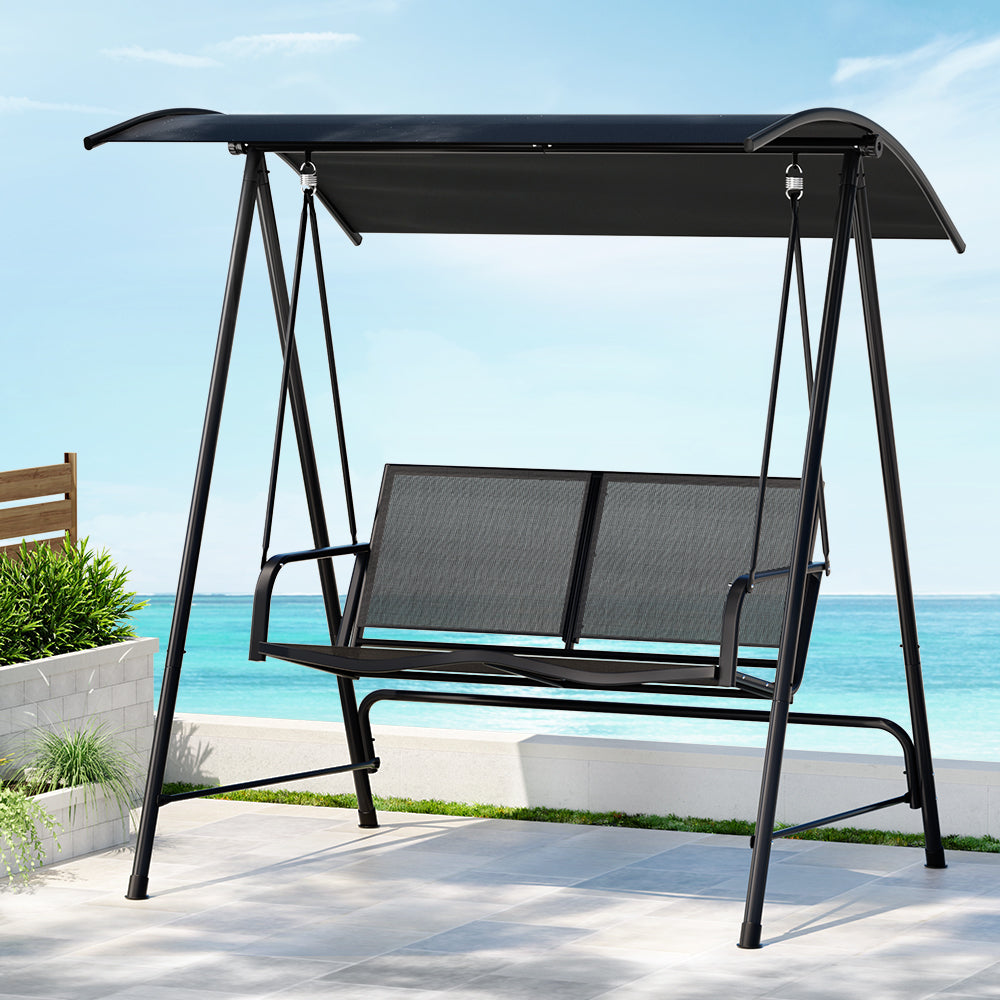 Gardeon Outdoor Swing Chair Seater with Canopy Black – The