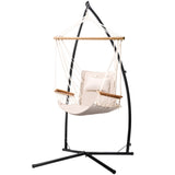 Gardeon Hammock Chair with Steel Stand & Armrest - Cream