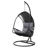 Gardeon Outdoor Egg Swing Chair with Stand & Armrest - Black