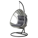 Gardeon Outdoor Egg Swing Chair with Stand & Cushion - Wicker (Light Grey)
