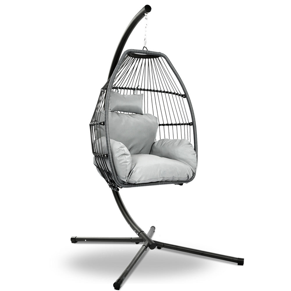 Gardeon Outdoor Furniture Egg Hammock Hanging Swing Chair Stand Pod Wicker Grey