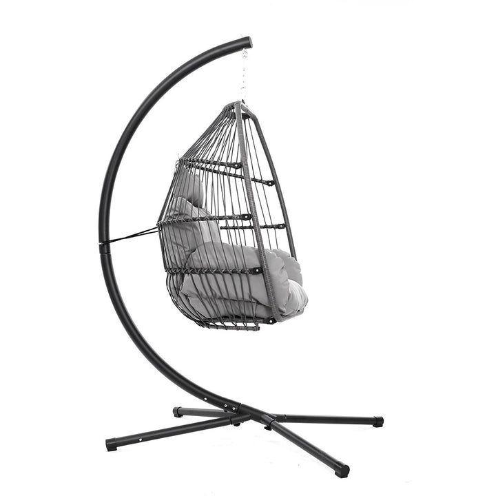 Gardeon Outdoor Furniture Egg Hammock Hanging Swing Chair Stand Pod Wicker Grey