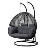 Gardeon Outdoor Egg Swing Chair with Stand - Wicker - 2 Person - Grey