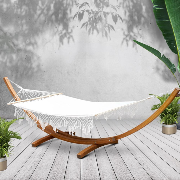 Double Tassel Hammock with Wooden Hammock Stand - The  Best Backyard