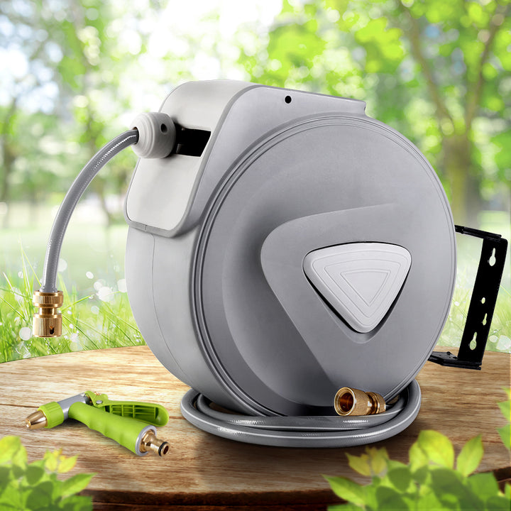 20M Retractable Water Hose Reel AutoRewind with Brass Spray Gun