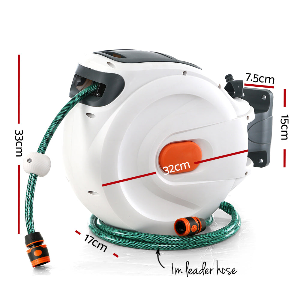 10M Retractable Water Hose Reel Garden Spray Gun Storage AutoRewind