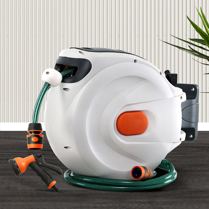 10M Retractable Water Hose Reel Garden Spray Gun Storage AutoRewind