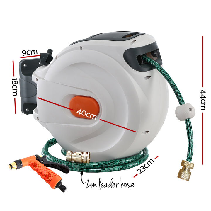 Retractable Hose Reel 30M Garden Water Brass Spray Gun Auto Rewind