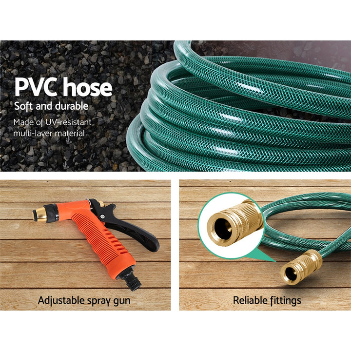 Retractable Hose Reel 30M Garden Water Brass Spray Gun Auto Rewind