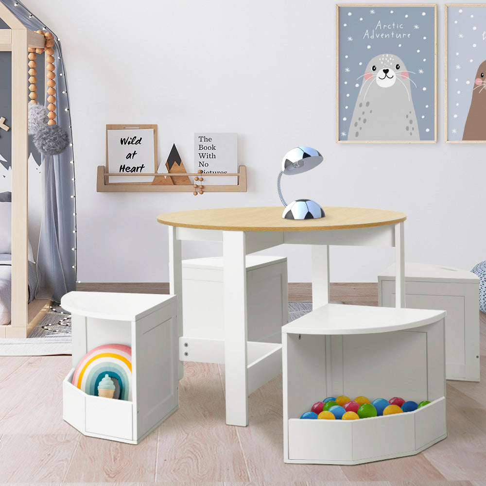 Keezi 5 PCS Kids Table and Chairs Set Storage Play Desk