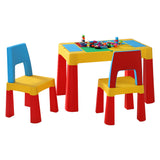 Keezi Kids 3pc Kids Activity Chalkboard Table & Chair Set (includes building blocks)