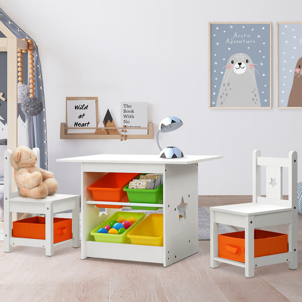 Keezi 3 PCS Kids Table and Chairs Set Children Furniture Play Toys Storage Box