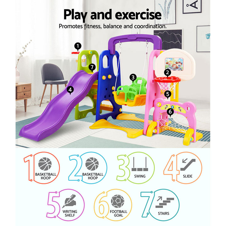 Keezi Kids 7-in-1 Slide Swing with Basketball Hoop