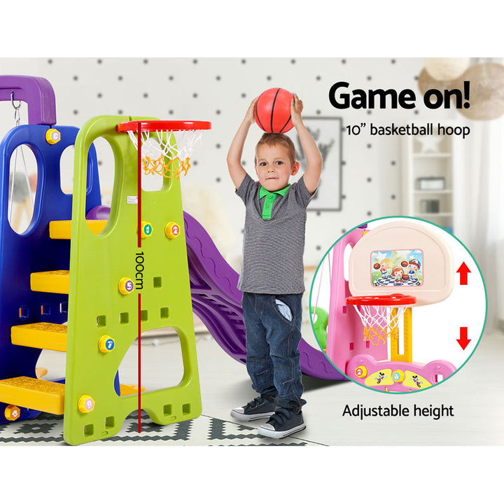 Keezi Kids 7-in-1 Slide Swing with Basketball Hoop