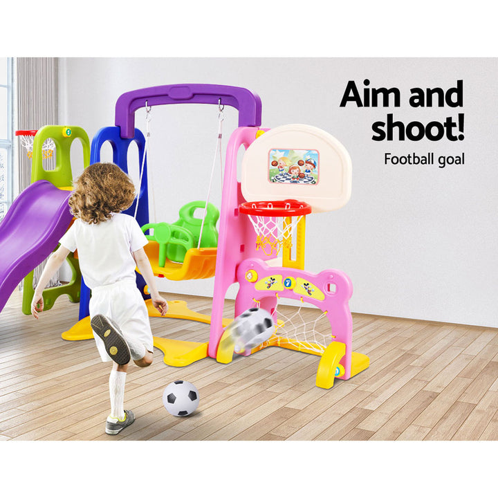 Keezi Kids 7-in-1 Slide Swing with Basketball Hoop