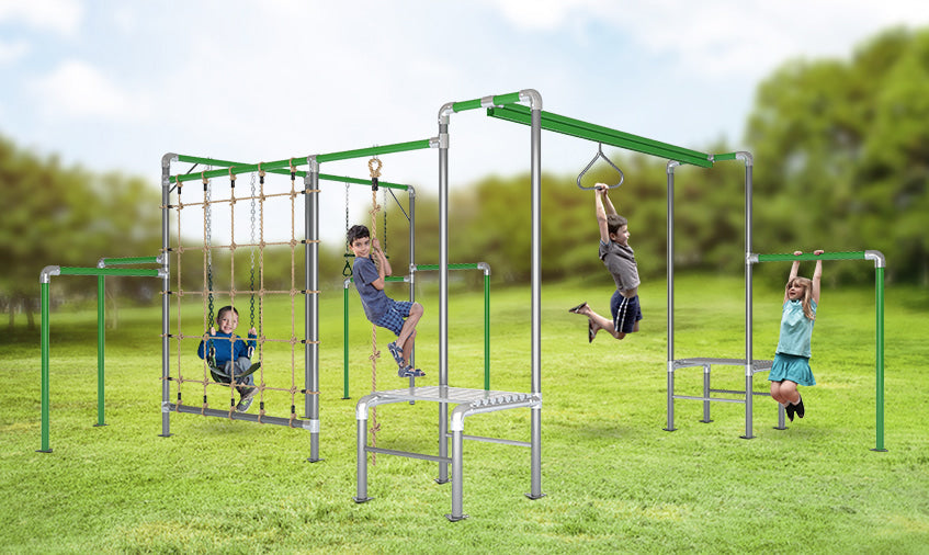 kids outdoor play jungle gym with climbing ropes and flying fox - The Best Backyard