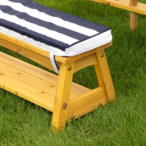 Kids Picnic Table & Bench Set with Cushions & Umbrella - Navy & White - The  Best Backyard