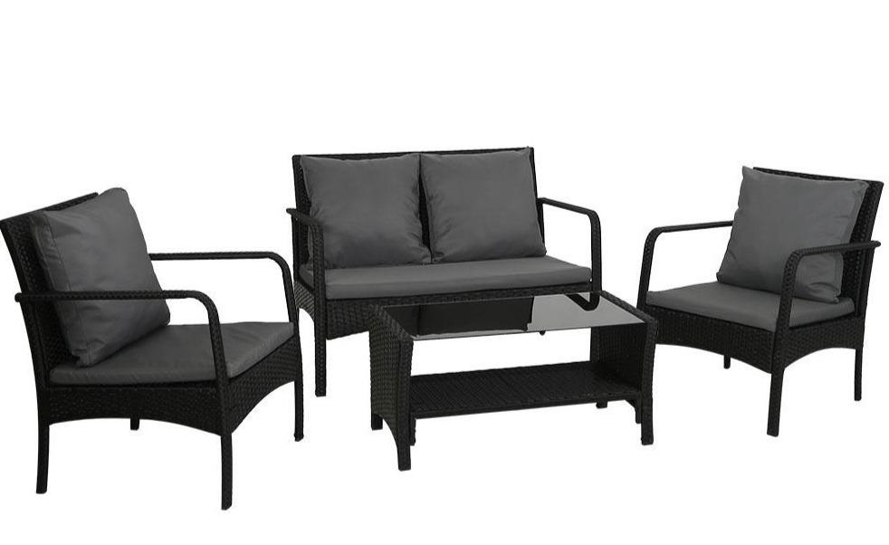 Outdoor Lounge with Table and Chairs Set Rattan Black - The  Best Backyard