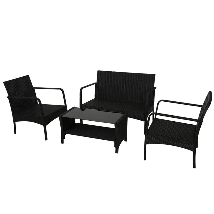 Outdoor Lounge with Table and Chairs Set Rattan Black - The  Best Backyard